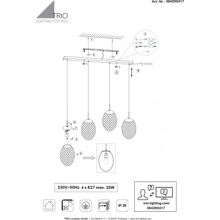 Lampa wisząca Facette IV Trio | Szklana, kolorowa, 117cm