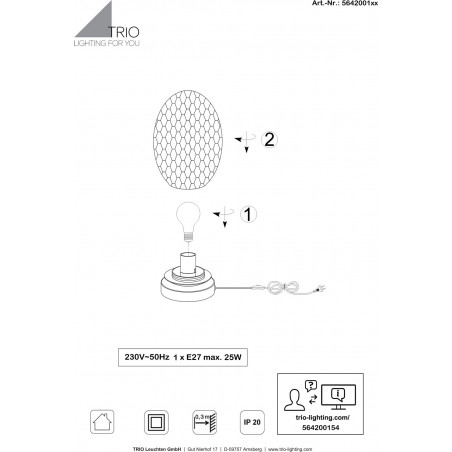 Lampa stołowa Trio Facette | Bursztynowe szkło, 17cm