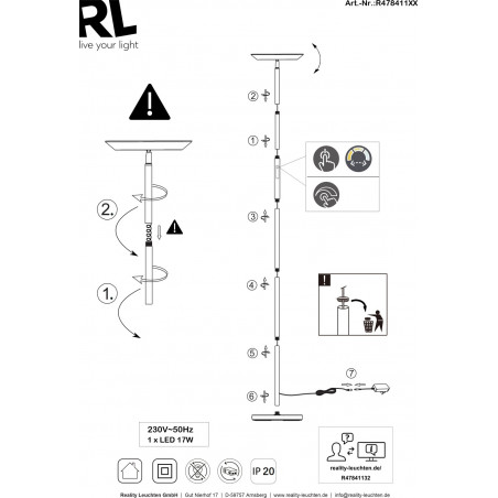 Lampa podłogowa LED Reality Specter | 178cm, Regulacja