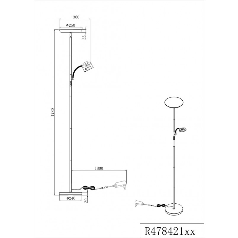 Lampa podłogowa Reality Specter LED - czarna, 178cm