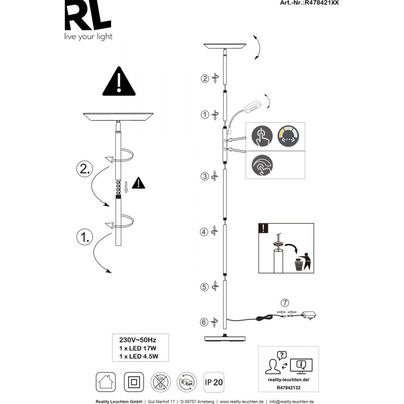 Lampa podłogowa Reality Specter LED - Czytaj wygodnie!