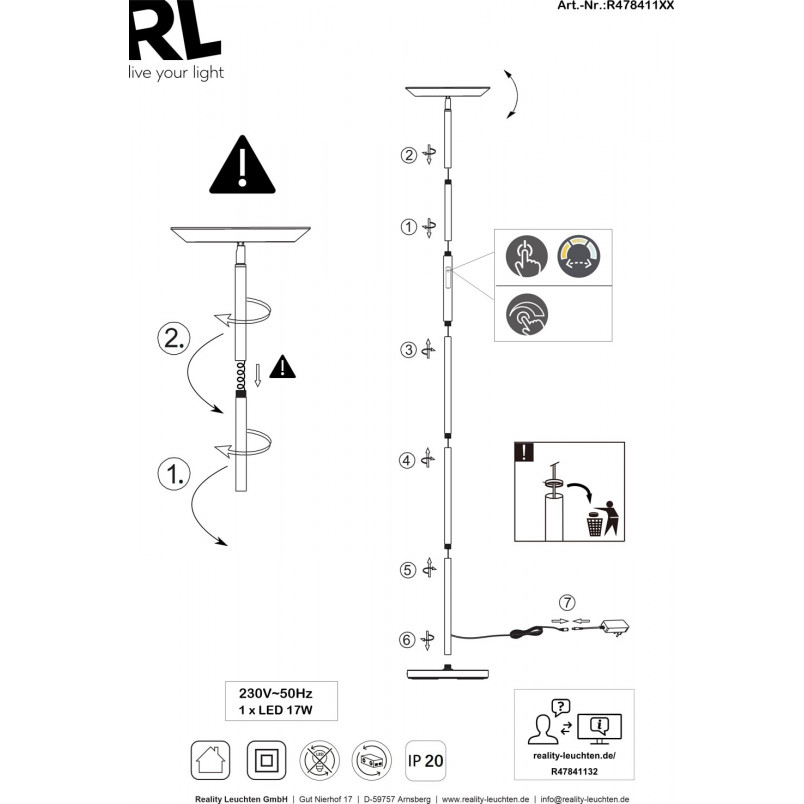 Lampa podłogowa LED Reality Specter - Regulacja, Nowoczesny Design