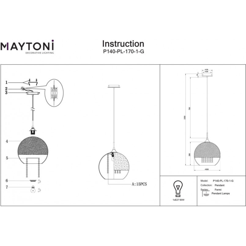 Lampa wisząca szklana złota Maytoni Fermi 30cm | Sklep z lampami