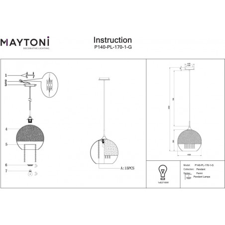 Lampa wisząca szklana złota Maytoni Fermi 30cm | Sklep z lampami
