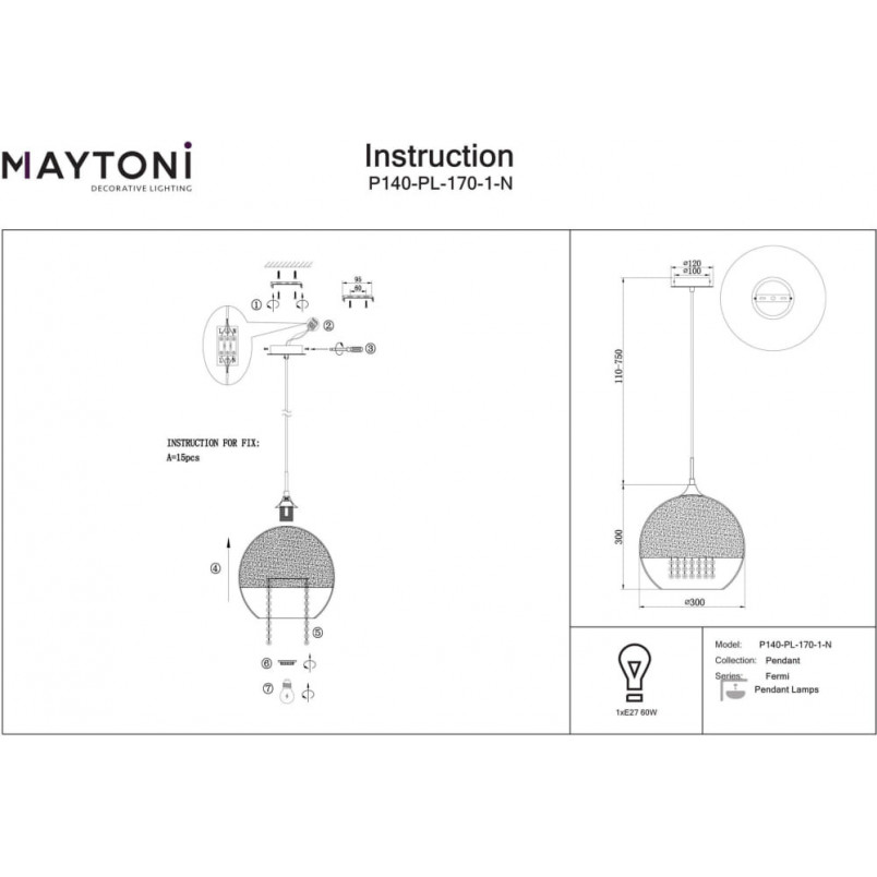 Lampa wisząca Maytoni Fermi: Szklany glamour z kryształkami | 30cm
