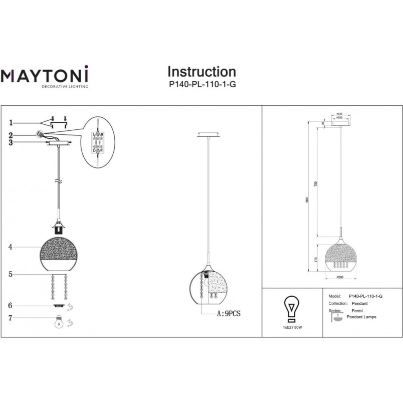 Lampa Wisząca Glamour Złota Maytoni Fermi 20cm - Elegancja i Blask