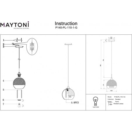Lampa Wisząca Glamour Złota Maytoni Fermi 20cm - Elegancja i Blask