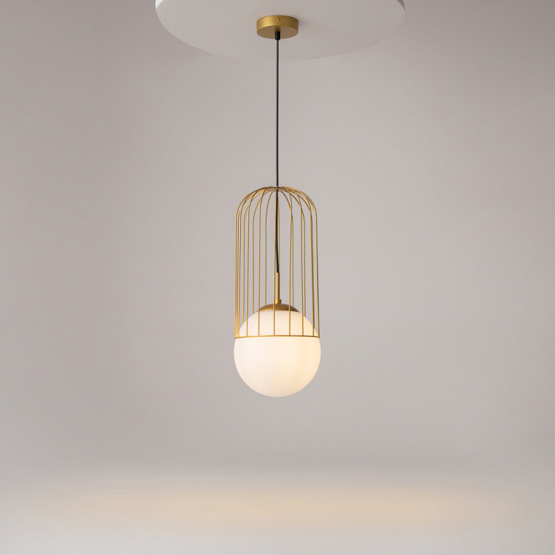 Lampa wisząca Telford Maytoni: Błyszcząca kula, złoto i szkło