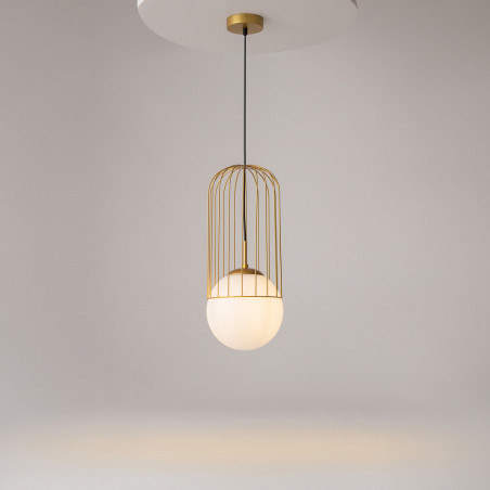 Lampa wisząca Telford Maytoni: Błyszcząca kula, złoto i szkło
