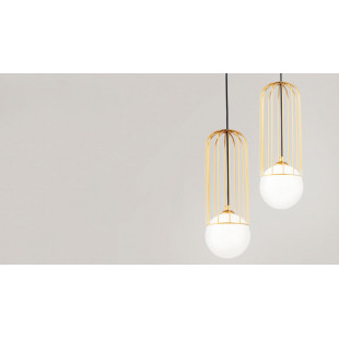 Lampa wisząca Telford Maytoni: Błyszcząca kula, złoto i szkło