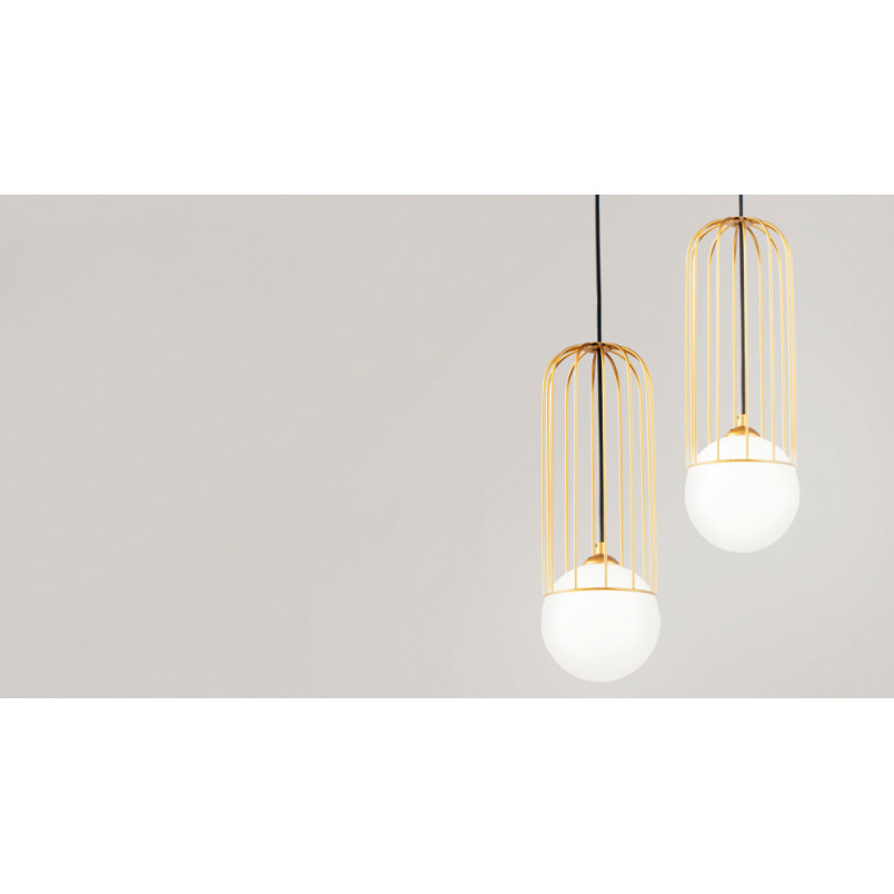 Lampa wisząca Telford Maytoni: Błyszcząca kula, złoto i szkło