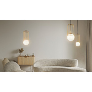 Lampa wisząca Telford Maytoni: Błyszcząca kula, złoto i szkło