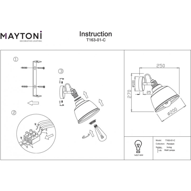 Kinkiet Loftowy Irving - Szkło Dymione, Maytoni | Kup Teraz