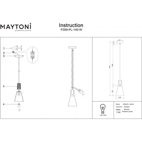 Lampa Wisząca Skandynawska Stożek Biała Maytoni | E27