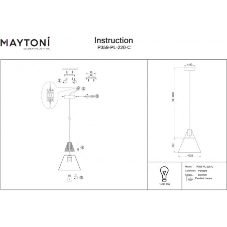 Lampa Wisząca Skandynawska Maytoni | Szara, Drewno, E27 - Kup Teraz!