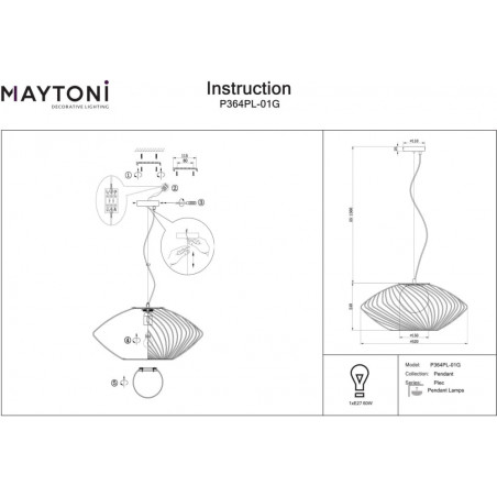 Lampa wisząca Plec Maytoni | Złota, szklana, E27 - Kup teraz!