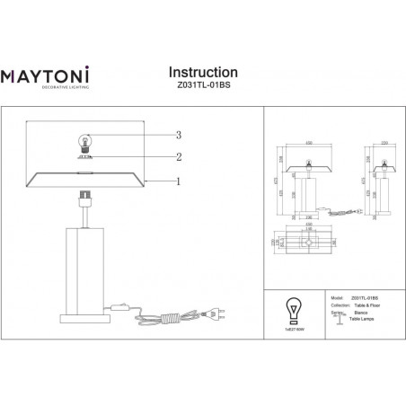 Lampa stołowa Bianco Maytoni | Elegancki design, biało-mosiężna