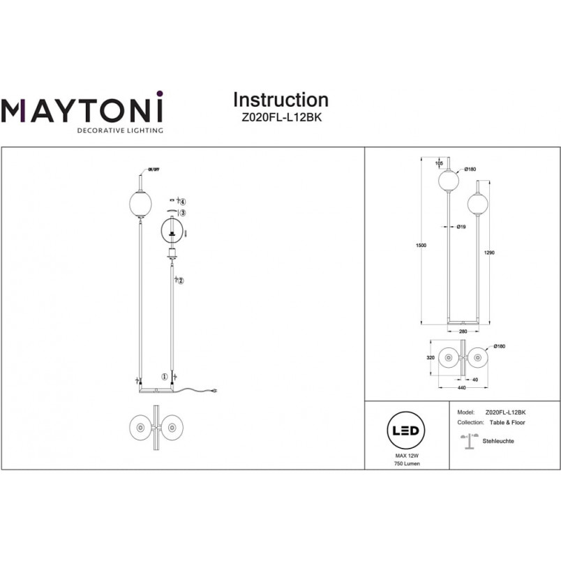 Lampa podłogowa Maytoni The Sixth Sense | Szkło, LED, 150cm