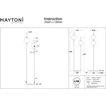 Lampa podłogowa Maytoni The Sixth Sense - Szkło, Biały/Mosiądz | Kup Teraz