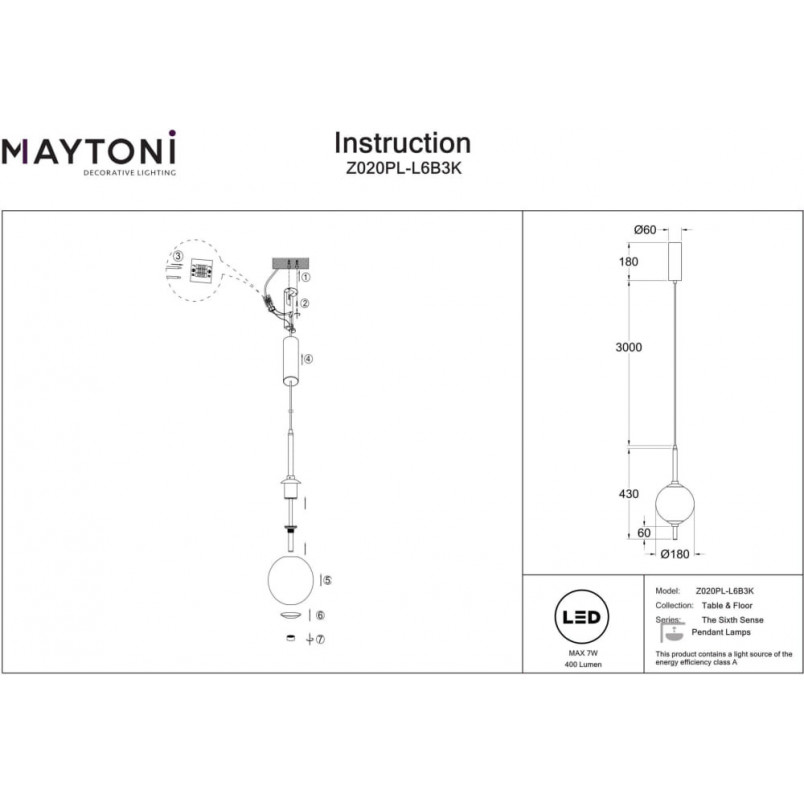 Lampa wisząca Maytoni The Sixth Sense | Kula szklana, biały/czarny