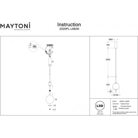 Lampa wisząca Maytoni The Sixth Sense | Kula szklana, biały/czarny