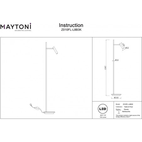 Lampa podłogowa Estudo LED czarna - Maytoni | Minimalistyczny design