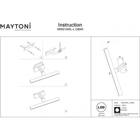 Kinkiet LED Maytoni Decart | Czarny | 55cm | Sklep z oświetleniem