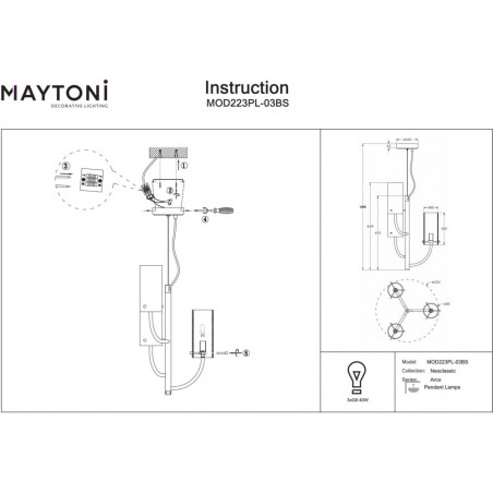 Lampa wisząca Hampton Arco III Maytoni | Szkło, Mosiądz