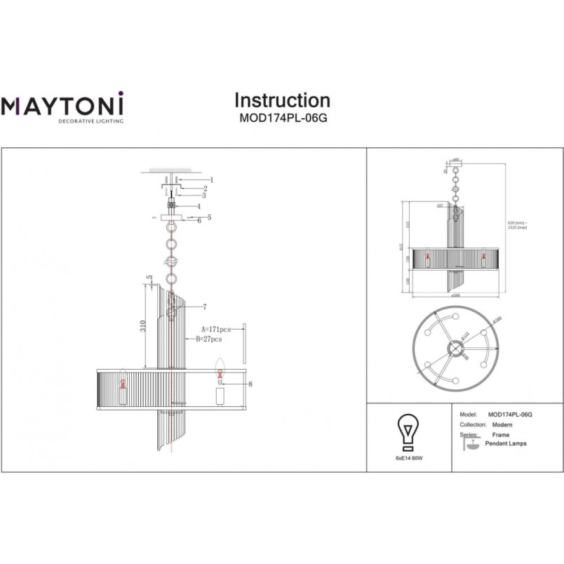 Lampa wisząca Hampton Frame Maytoni - Szkło Przezroczyste/Złote