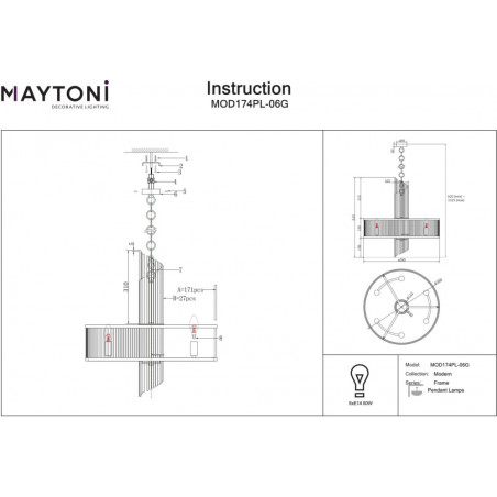Lampa wisząca Hampton Frame Maytoni - Szkło Przezroczyste/Złote