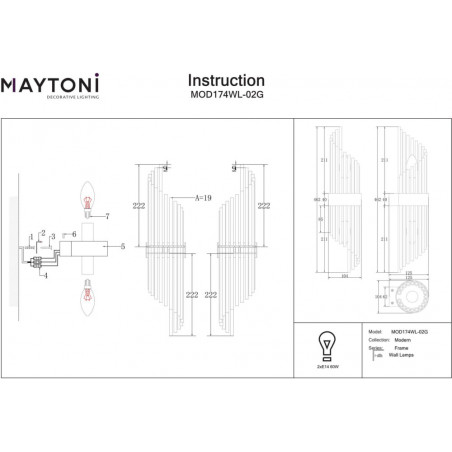 Kinkiet Hampton Frame Maytoni: Szkło, Złoto - Luksusowy Design