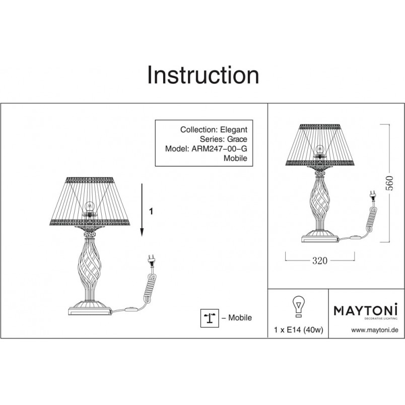 Lampa stołowa Grace Maytoni | Antyczny design, biały abażur