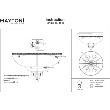 Plafon kryształowy Palace | Złoty Maytoni 100cm - Luksus i Blask