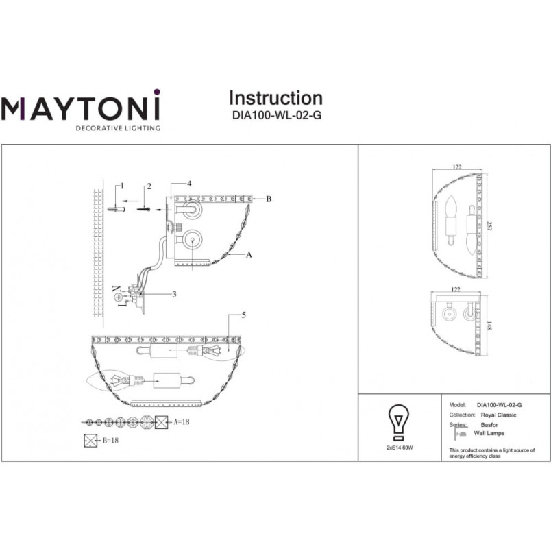 Kinkiet kryształowy Basfor Maytoni | Luksusowy design