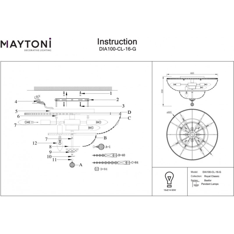 Plafon kryształowy Basfor Maytoni | Luksusowy design