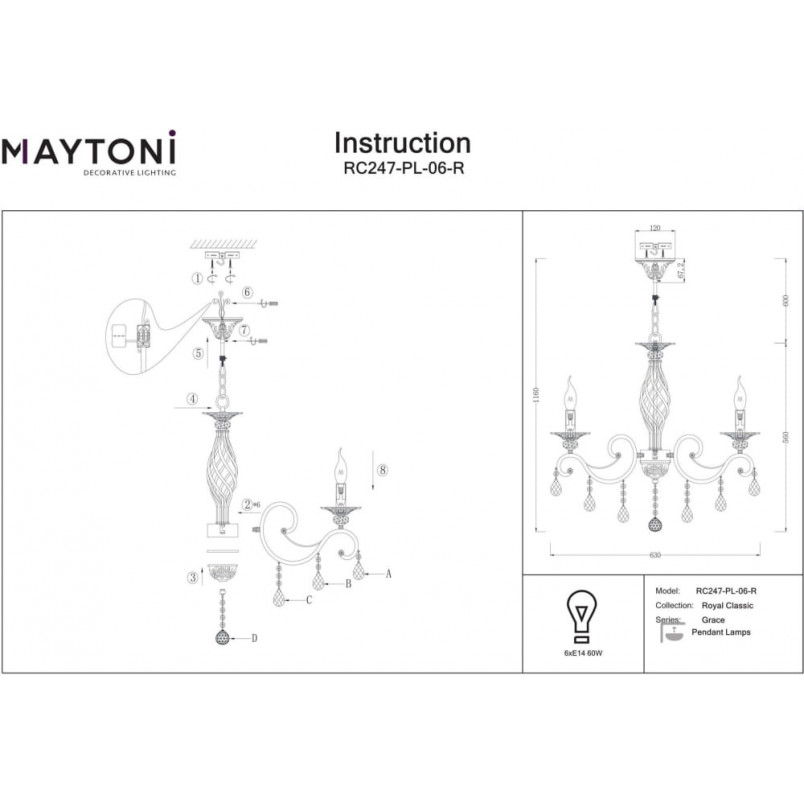 Żyrandol antyczny Grace Maytoni | Elegancki design, 6 żarówek