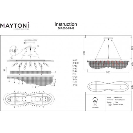 Lampa Wisząca Kryształowa Glamour Toils Maytoni | Cena 2485 PLN