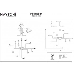 Lampa sufitowa loft Gilbert XII czarna Maytoni | 123x88cm