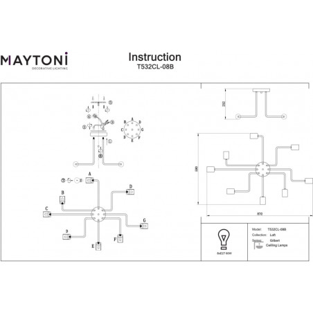 Lampa sufitowa loft Gilbert VIII | Maytoni - Czarna, Metalowa