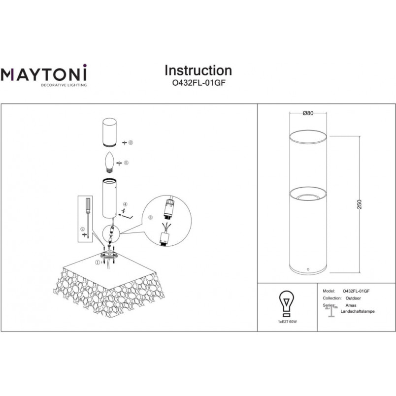 Lampa ogrodowa Amas Maytoni | Stojąca, grafitowa, 25cm