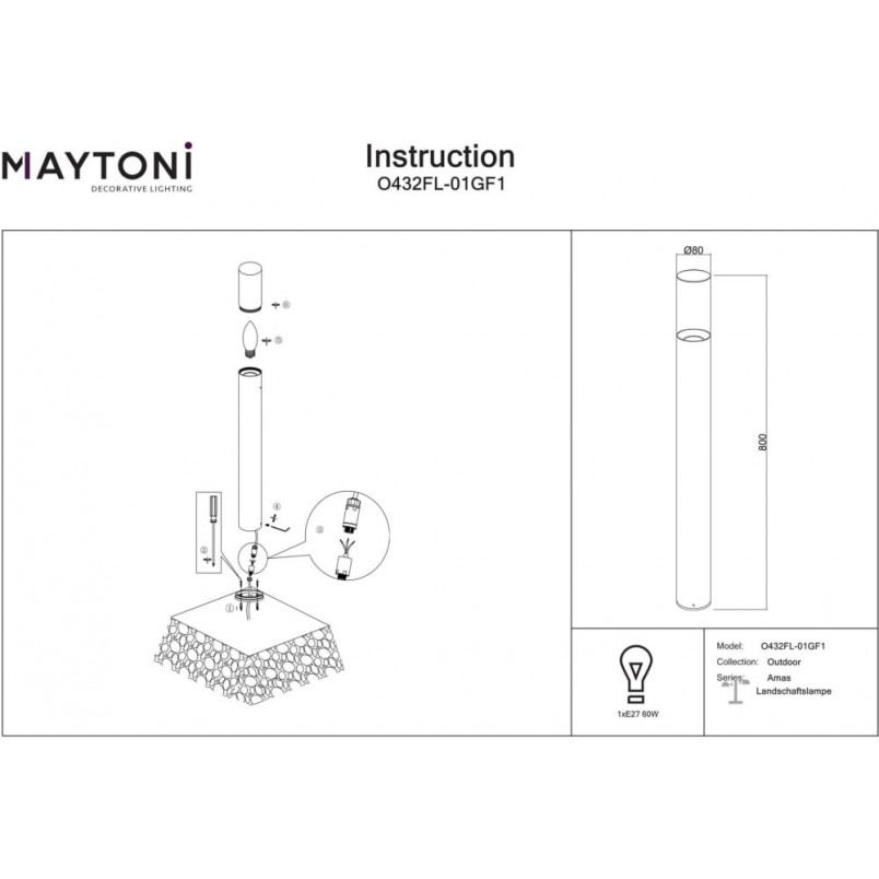 Lampa Ogrodowa Stojąca Amas Maytoni | 80cm, Grafitowa