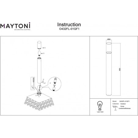 Lampa Ogrodowa Stojąca Amas Maytoni | 80cm, Grafitowa