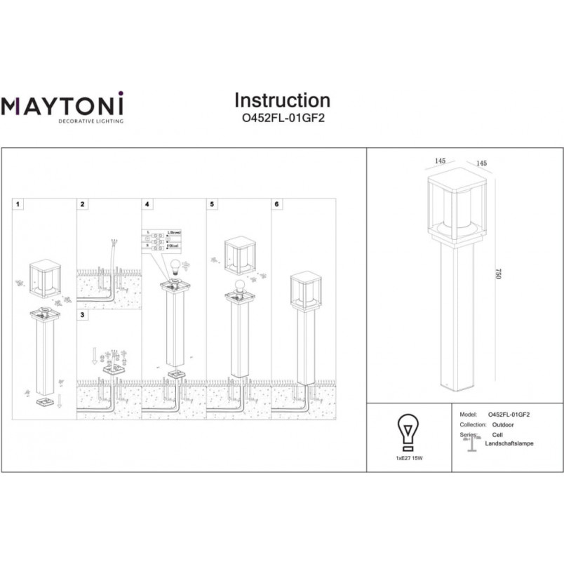 Lampa zewnętrzna Cell Maytoni | Loftowa, grafitowa, 75cm