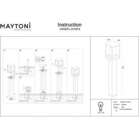 Lampa zewnętrzna Cell Maytoni | Loftowa, grafitowa, 75cm