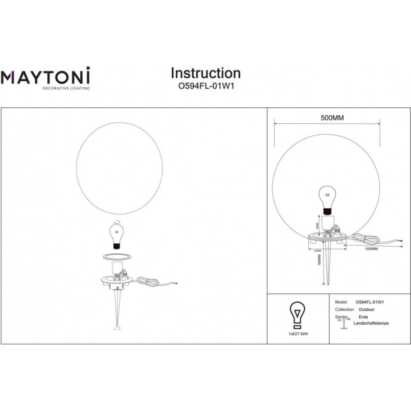Lampa Ogrodowa Kula Erda 50cm Biała Maytoni | Sklep z Lampami