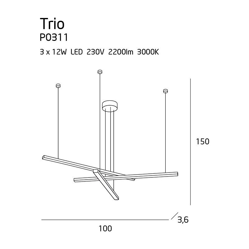 Lampa wisząca Trio III 100cm LED czarna - MaxLight