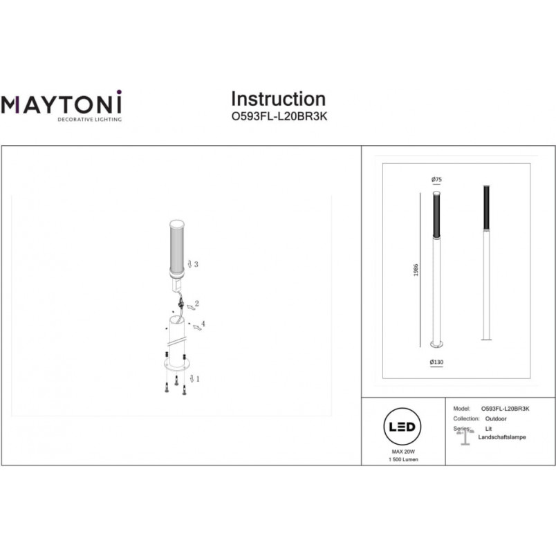 Lampa zewnętrzna Lit LED Maytoni | Słupki ogrodowe