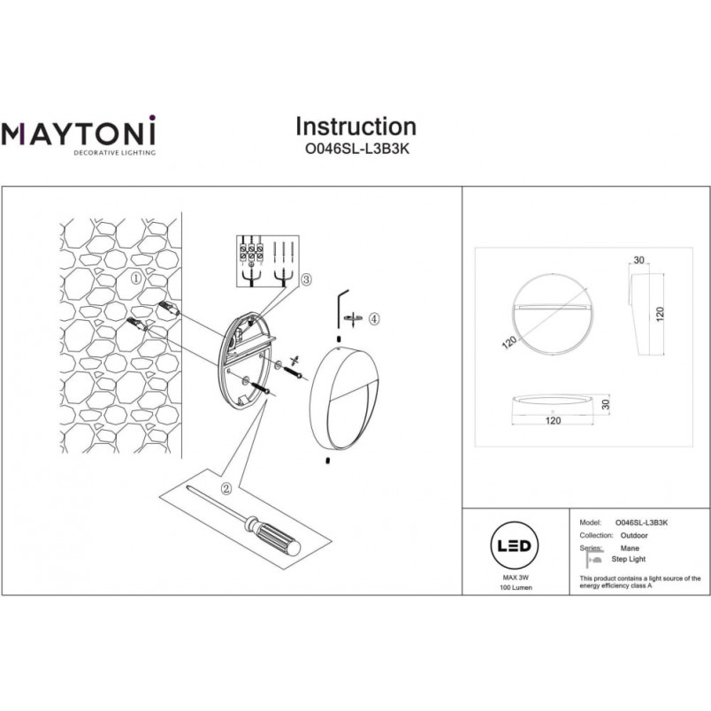 Lampa zewnętrzna Mane Round LED - Maytoni | Czarna, Nowoczesna