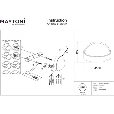 Plafon zewnętrzny LED Mon - Maytoni | Grafitowy, 18cm