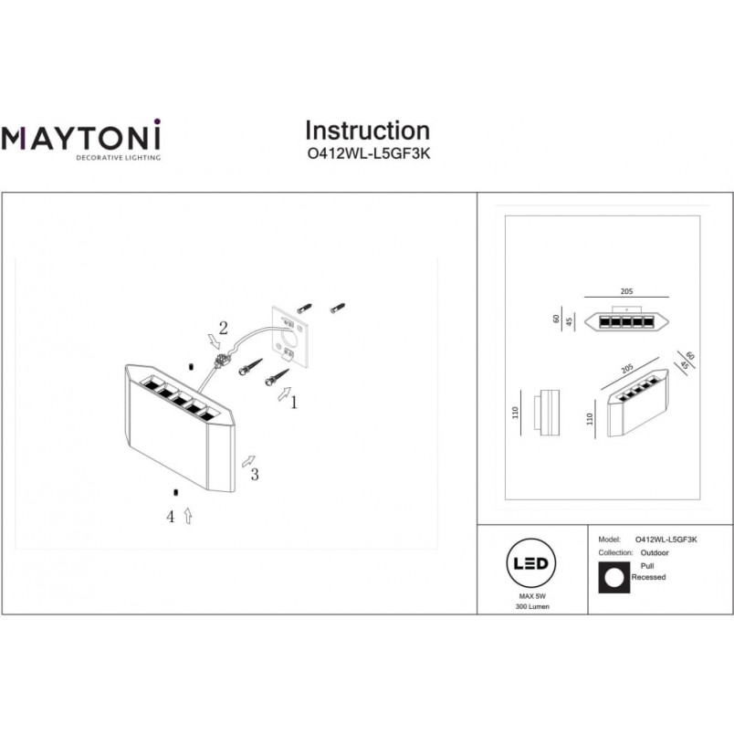 Kinkiet elewacyjny LED Maytoni Pull - Nowoczesny design